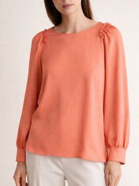 Lafayette 148 New York Albright Long Sleeve Silk Double Georgette Blouse S NWT